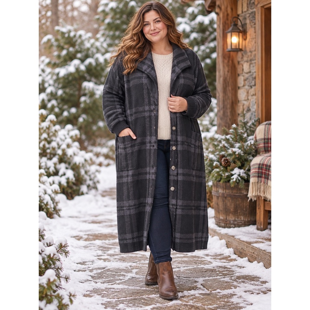 Torrid Plaid Long Knit Cardigan Coat 5X Winter Duster Oversized Layering Warm